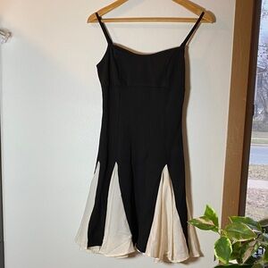 NWT RIHOAS Black Midi Dress with Cream Inset Panels